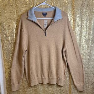 J. Crew Men's Tan  Zip-Up Sweater with Gray Collar